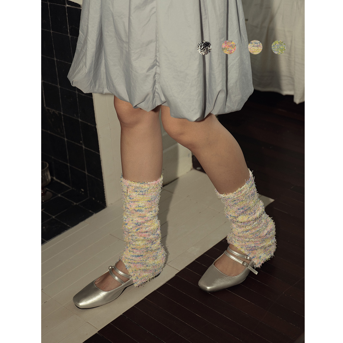 日本品质韩国设计师款段染七彩复古针织袜套女秋冬季JK少女辣妹搭