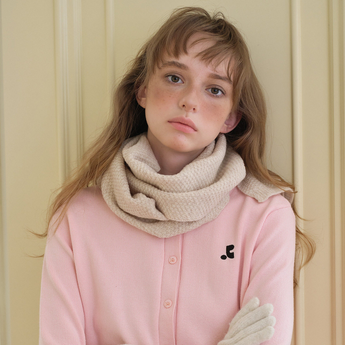 日本品质自制精选100%纯绵羊毛桂花针纯色围巾男女冬季简约经典毛