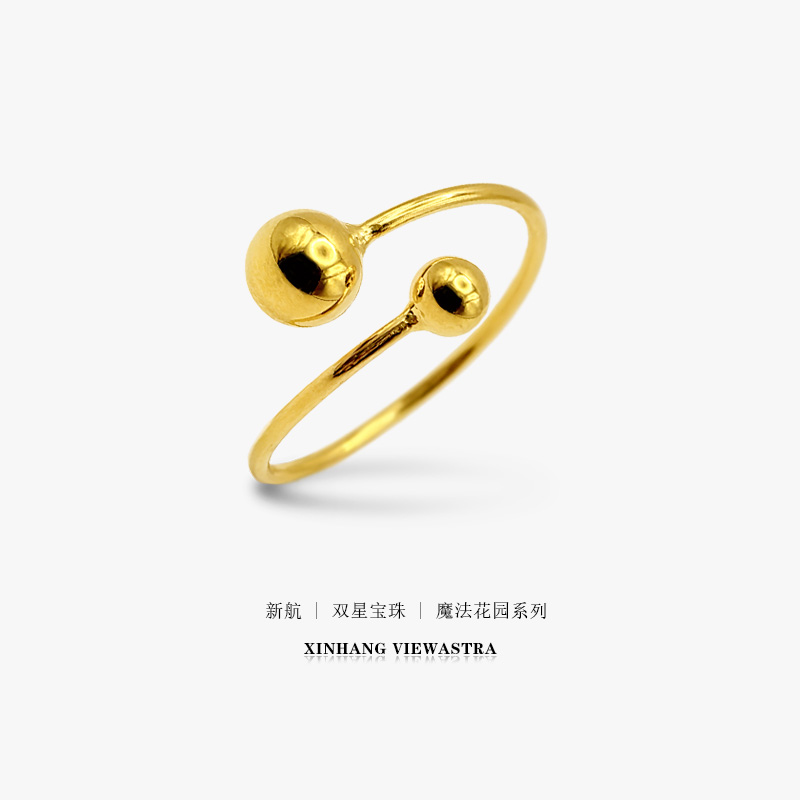 新航黄金戒指个性开口INS珠珠戒