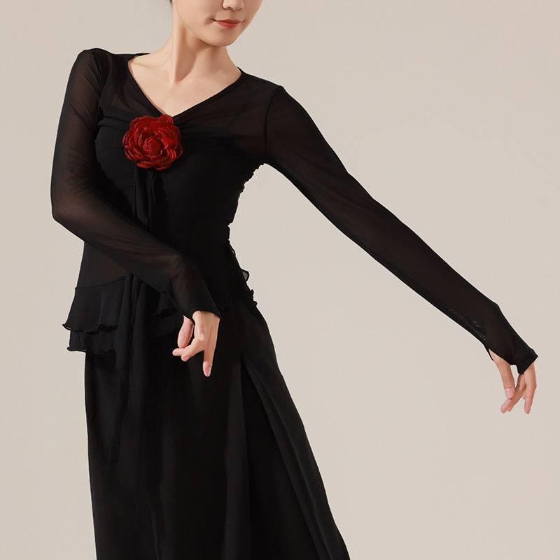 日本无印MUJIE舞蹈服女教师现代修身成人古典舞练功服花朵形体形