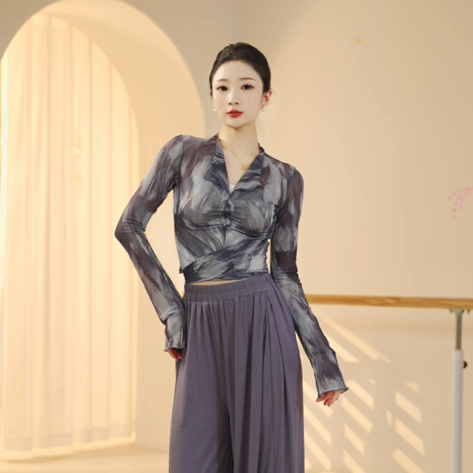 日本无印MUJIE古典舞蹈服套装女新款古风弹力网纱上衣中国舞训练