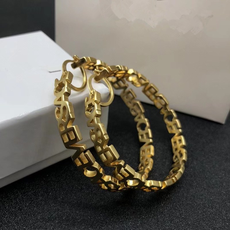速发24欧美风范家复古字母圆圈耳环女个性百搭古铜色素圈耳饰厂家