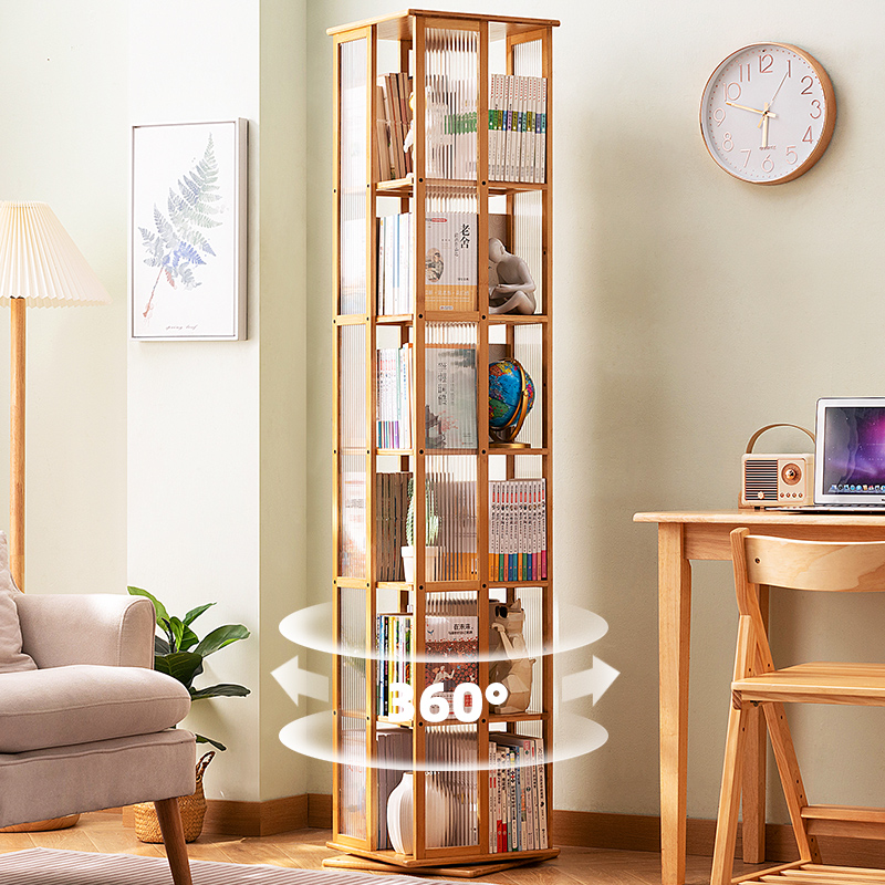 速发旋转书架落地置物架书柜子家用收纳柜儿童客厅简易实木展示架
