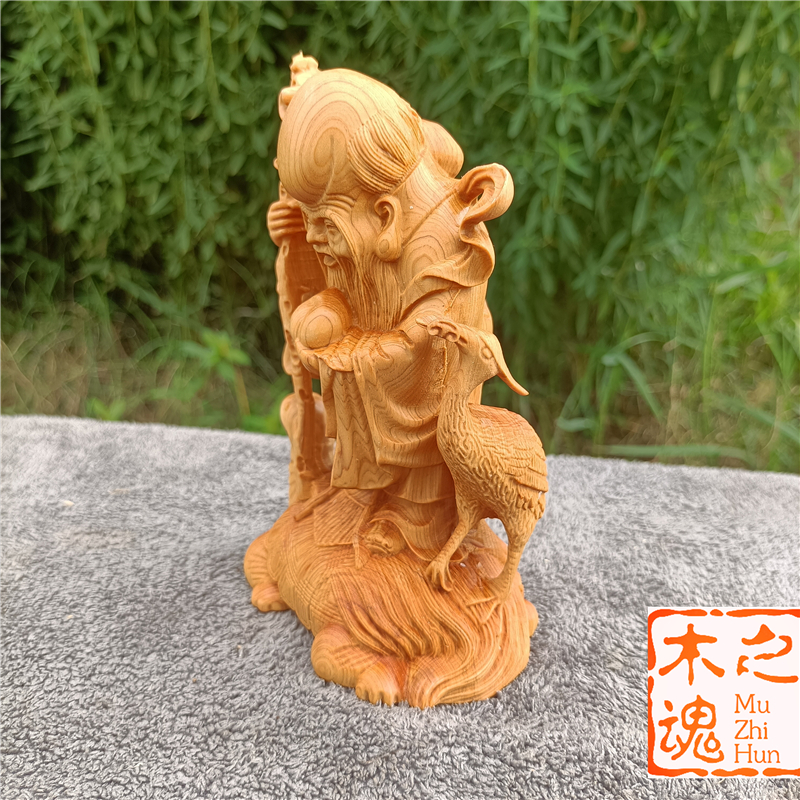 速发小叶黄杨木雕k刻实木龟鹤寿星摆件贺寿长辈送礼品家居饰品工