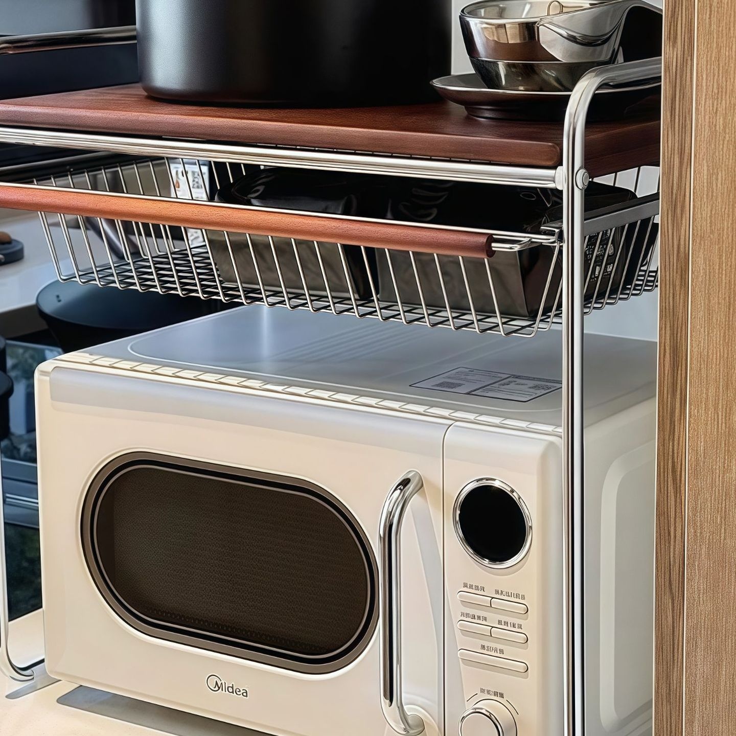 加大款微波炉置物架多层拉篮款家用厨房收纳置物架桌面收纳架金属