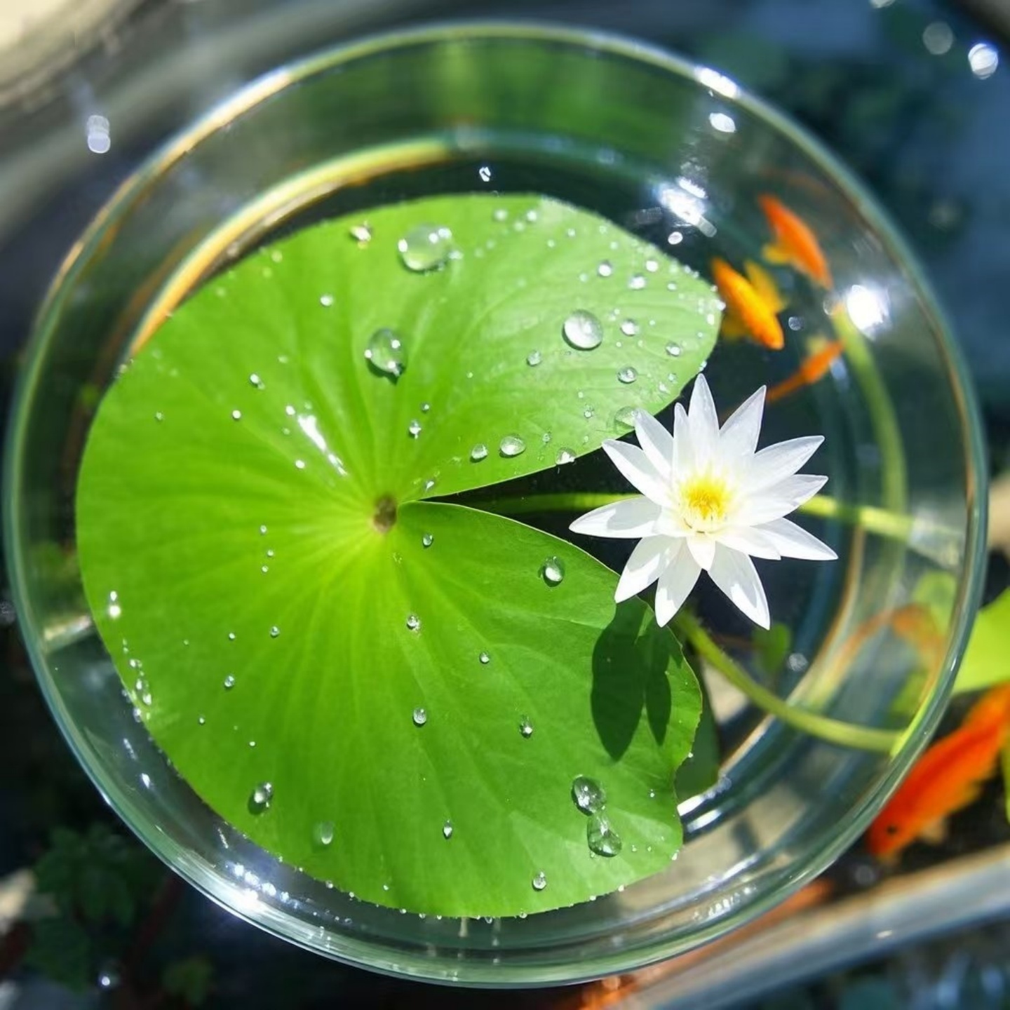 一叶莲浮萍水培植物鱼缸水草造景睡莲碗莲水养生净化水质好养开花