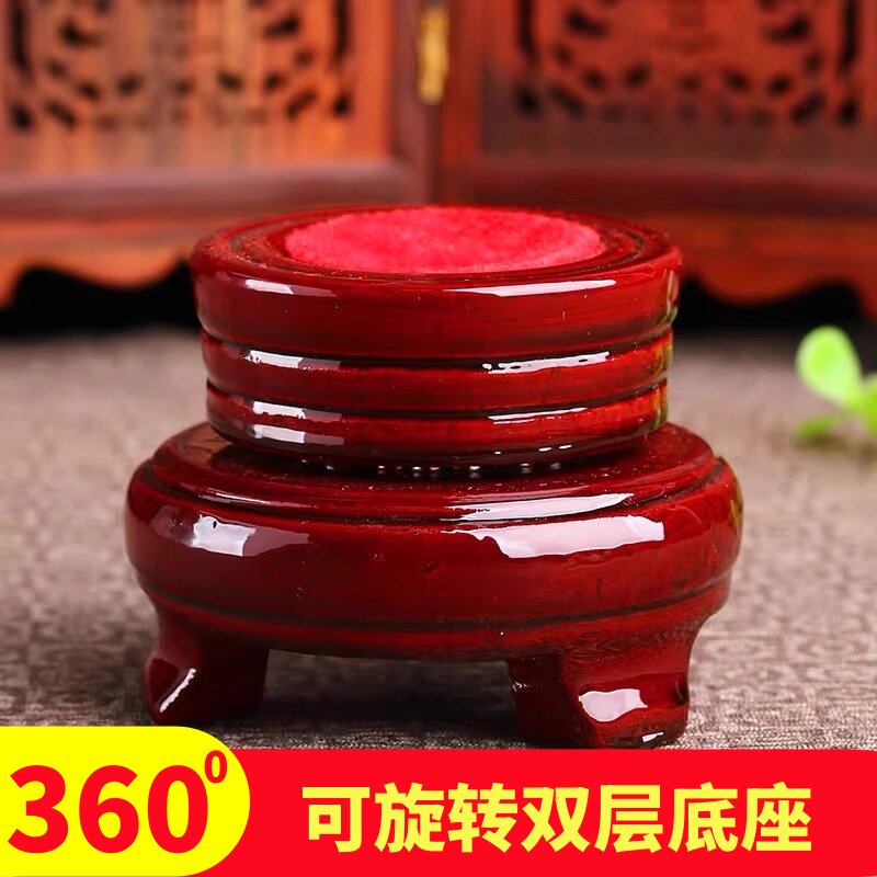 水晶球双层旋转底座支架实木高底座手工制作酒红色葫芦鸡蛋底托图片