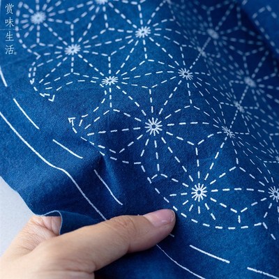 刺子绣材料包 雪轮纹麻叶t纹茶席自绣新手DIY刺绣手工印好图蓝染