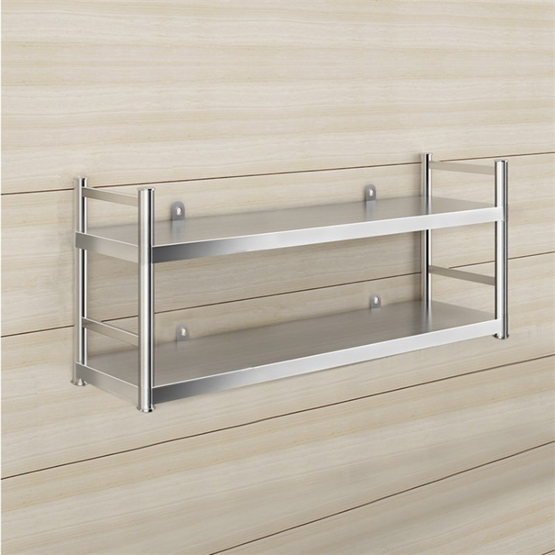 厨房壁挂置物架带围栏不锈钢挂墙架子饭店上墙收纳吊Y架两三层白