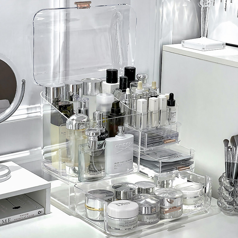透明化妆品e收纳盒梳妆台亚克力护肤品置物架桌面防尘大容量储物