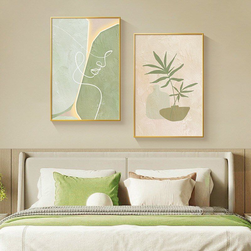 卧室画床头原木奶油风装饰画抽A象人物酒店民宿壁画艺术画主卧挂