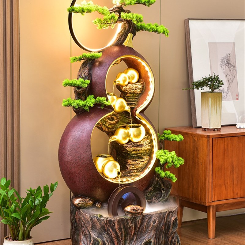 流水摆件生金循环水时来运转财源滚滚流水风生水起U大水缸葫芦落