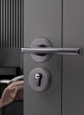 枪灰色卧室门锁h锌合金室内静音房门锁分体木门把手家用家用锁套