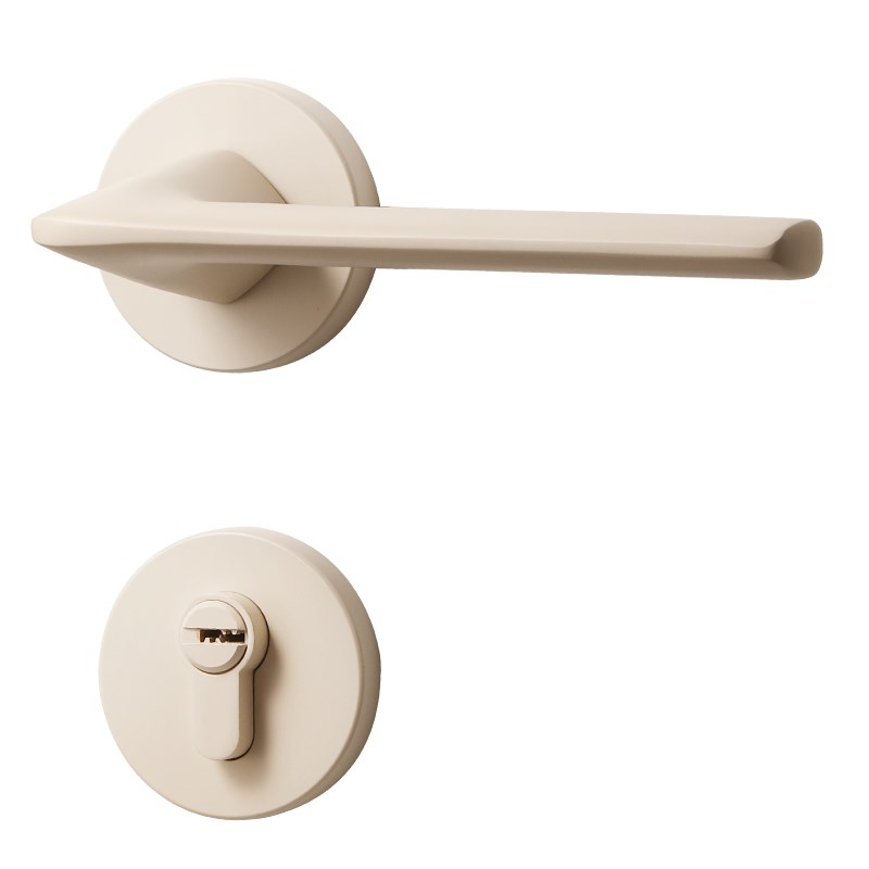 米白色门锁室内家用木门分体门把手磁吸静音卧室S房间奶油风房门