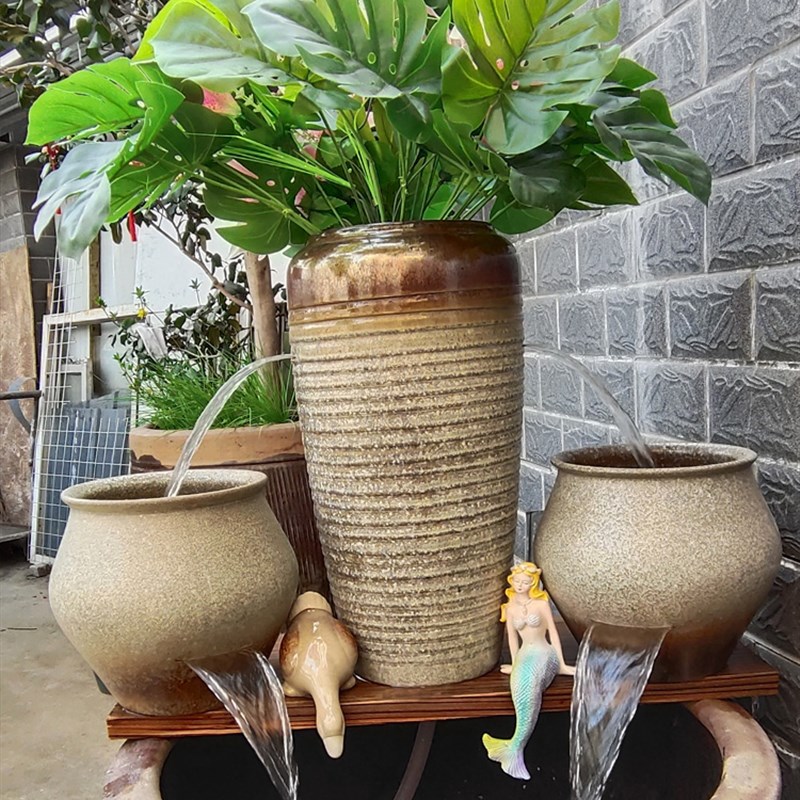 鱼缸循环瀑布h造型流水陶罐新居乔迁庭院造景增氧过滤流水摆件