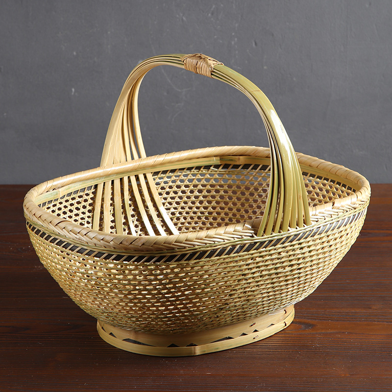 纯手工竹编篮竹篮子 手提青皮篮 收纳篮 杭州蓝Q 买菜水果鸡蛋篮