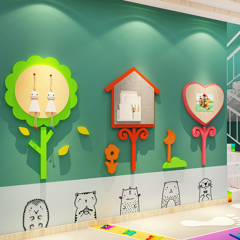 幼儿园楼梯墙面装饰毛p毡作品展示境布置材料环创主题文化走廊过