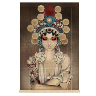 京剧花旦中式印花竹帘窗帘卷帘升降美女人L物个性装饰挂画帘门帘