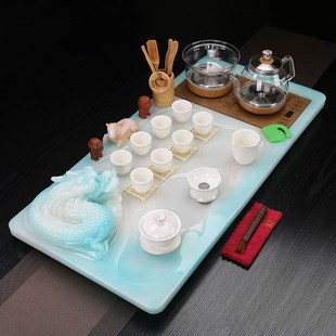 材功夫茶台茶具客厅高档家用全自动玻璃烧水壶一 玉石茶盘一套f装