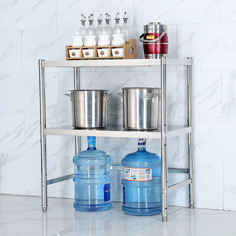 包邮不锈钢厨房置物架o两层下空加固收纳整理储物微波炉烤箱锅架