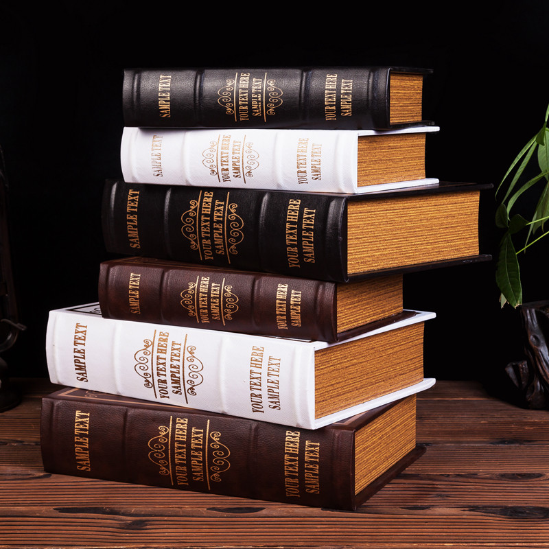 欧式假书仿真书本收纳盒礼品印金黑白棕色K复古做旧装饰皮木盒摆