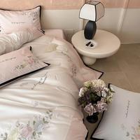 田園100支刺繡繁花秘境粉床上四件套1.5m1.8全棉床單被套裸睡絲滑