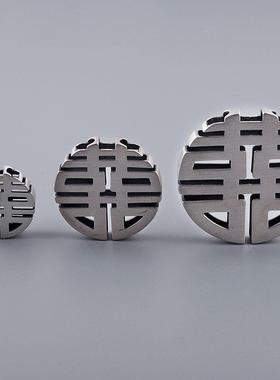 网红-S925银复古工艺双面喜字吊坠女款棉麻服饰配饰毛衣坠子