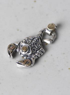 网红- S925银复古做旧工艺项链坠男款个性夸张蝎子吊坠泰银饰品