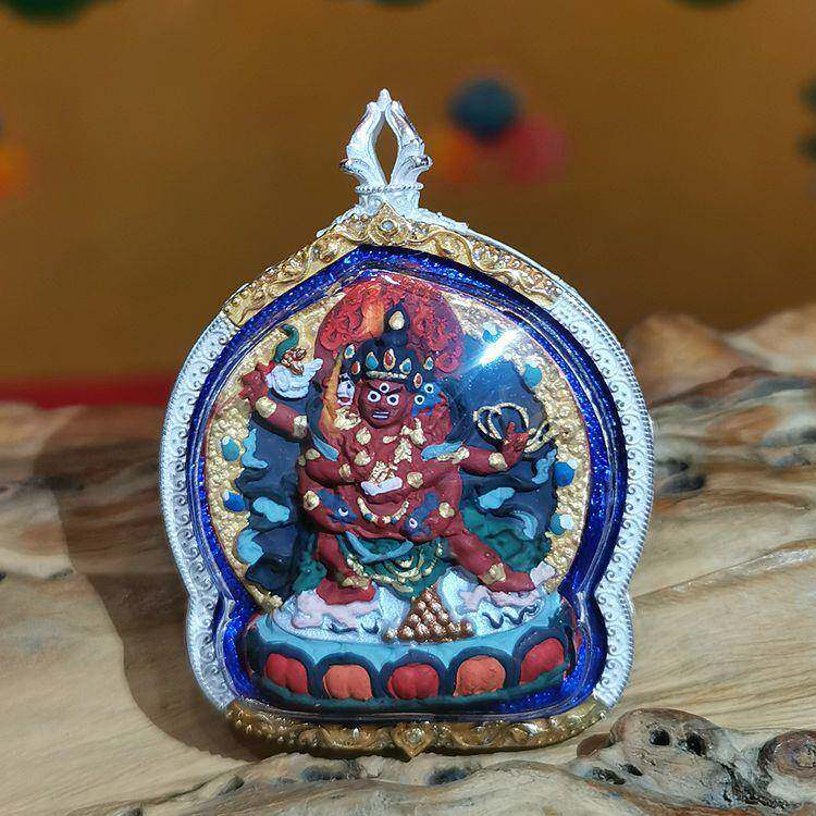 西藏矿物质彩绘擦擦佛像嘎乌盒吊坠本命佛红财神随身唐卡小佛像