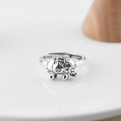 网红- S925银戒指 简约文艺吉象福袋可调节女款指环手饰