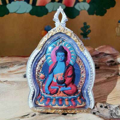 西藏矿物质彩绘擦擦佛像嘎乌盒吊坠本命佛药师佛刚随身唐卡小佛像