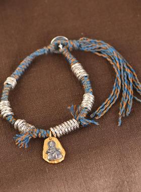 网红 925银盘缠手串 手工编绳黄财像吊饰龙年银饰手链手环