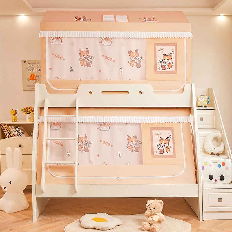 2025b新款a类儿童城堡上下铺子母床遮光帘蚊帐家用卧室直梯柜梯床