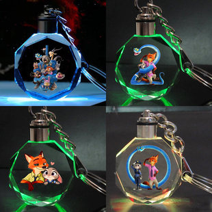 生日礼物送疯狂动物城2钥匙扣尼克朱迪水晶七彩发光书包挂件礼品