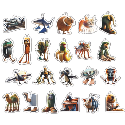 外国山海经鉴赏抽象木棍人鳄鱼战斗机亚克力钥匙扣装饰创意小挂件