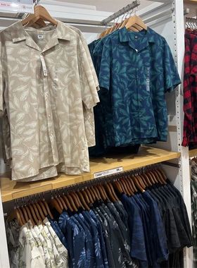 日单试衣间男女装棉混纺印花开领衬衫短袖衬衣外套467513/467120