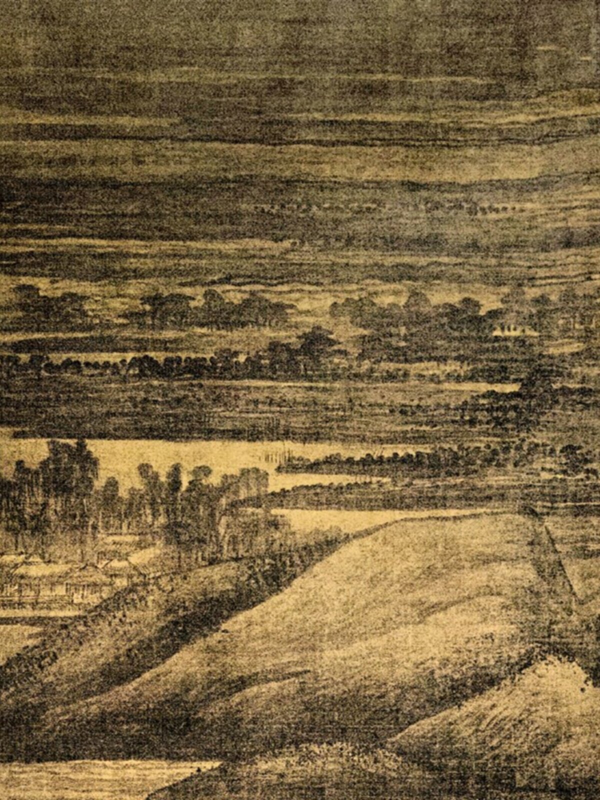 五代 董源 寒林重汀图 山水古字画 玄关风景装饰国画 艺术微喷画