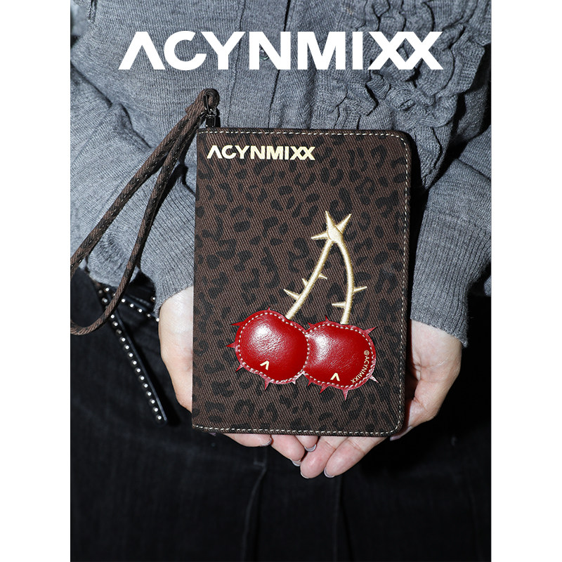 Acynmixx豹纹樱桃护照夹原创设计时尚证件收纳包多功能护照包卡包