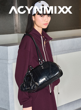 Acynmixx棕色波士顿子母保龄球包包女大容量单肩腋下包通勤法棍包