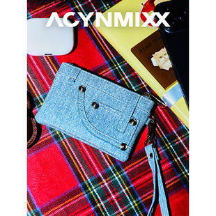 Acynmixx复古牛仔蓝卡包零钱包2026春夏新款小巧银行卡证件收纳包