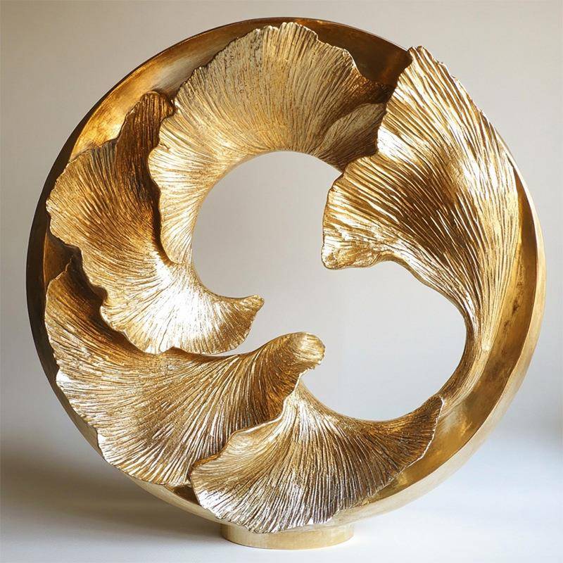 轻奢家居用品银杏叶金色环形摆件工艺品创意客厅电视柜装饰品摆设