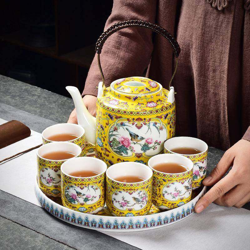 青瓷茶具套装提梁壶家用中式整套陶瓷大号茶壶简约现代喝茶杯茶盘,电子元器件市场,其它元器件,淘宝优惠券,粉丝福利购,淘宝优惠卷