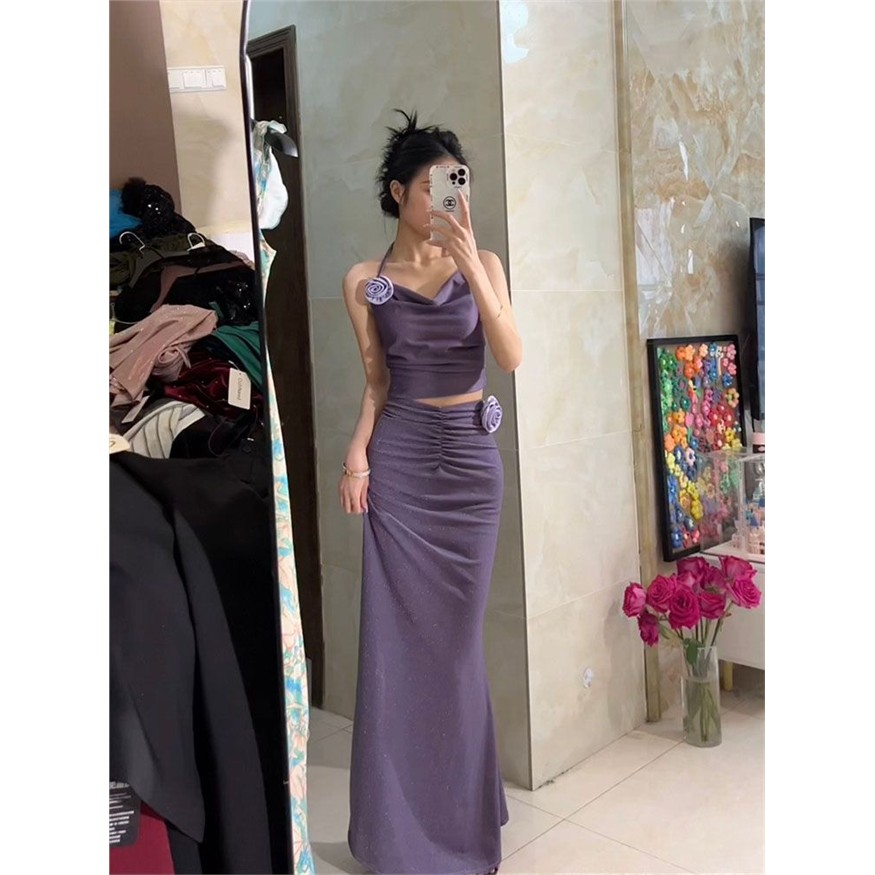大码紫色套装女新款玫瑰