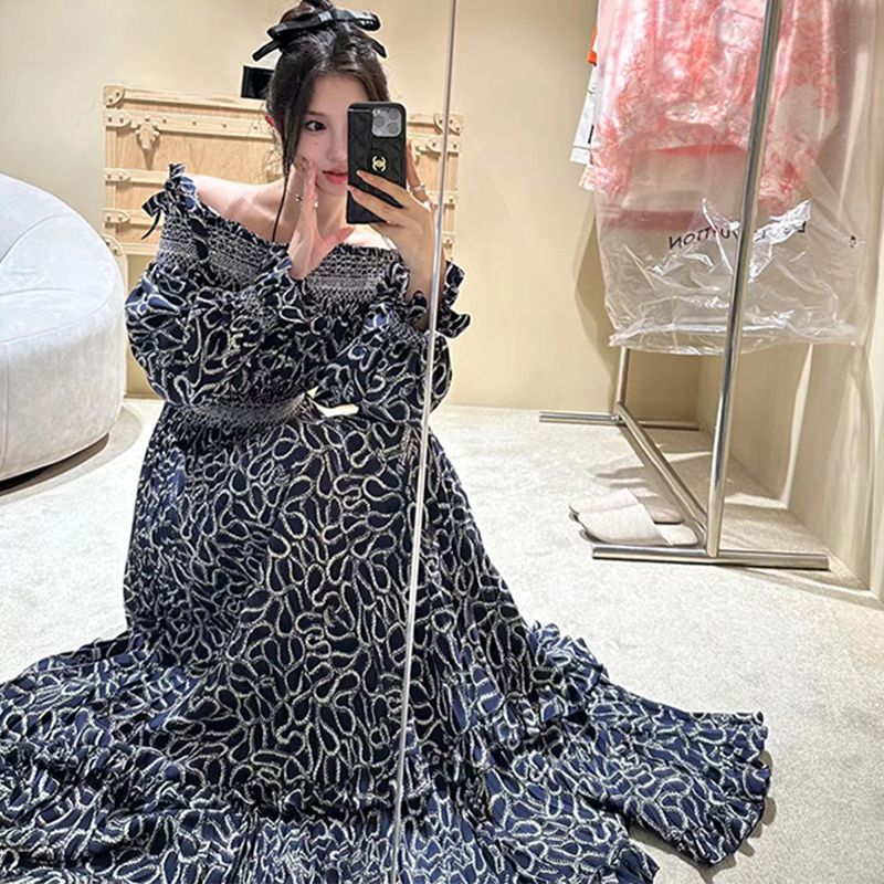 荷叶边高级感裙子印花长
