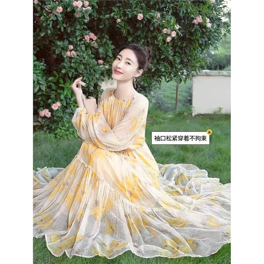 森系通勤灯笼袖碎花仙女