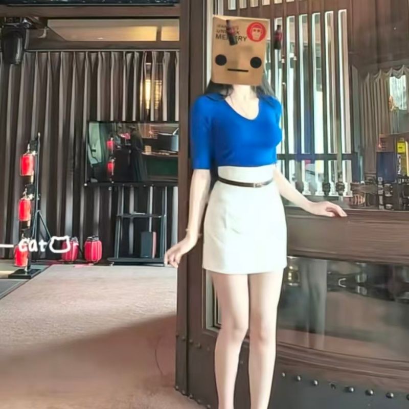 小众精致蓝色修身上衣女