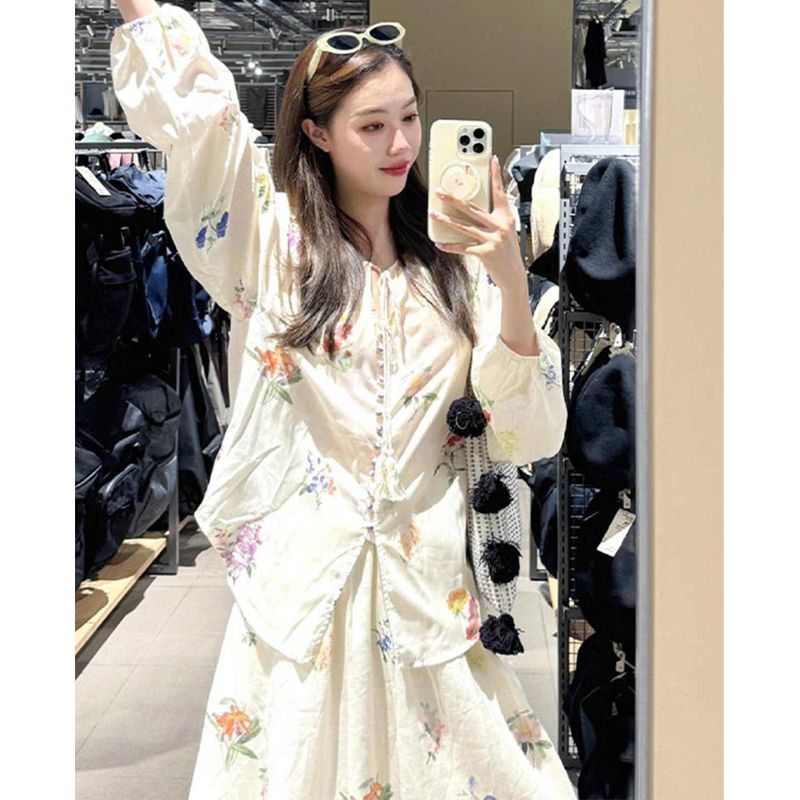 波西米亚复古杏色碎花衬