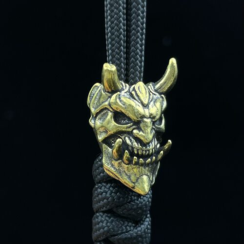 热卖EDC黄铜复古裂角恶魔面具刀