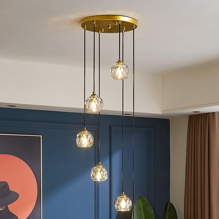 RH现代北欧别墅客厅复式楼梯旋转水晶长吊灯lof公寓创意楼梯吊灯