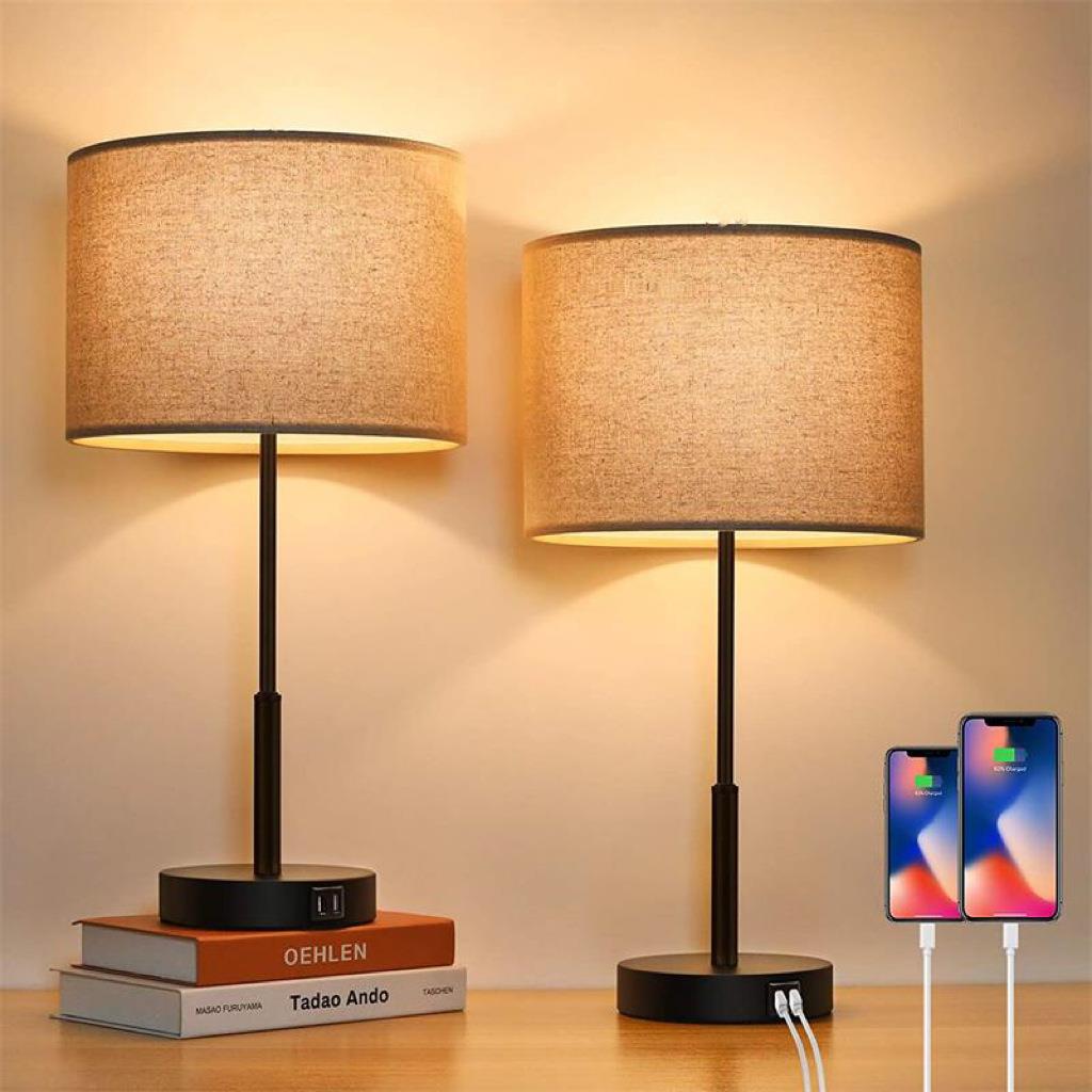 卧室台灯简约现代触摸三档调光跨境亚马逊爆款带USB充电床头柜灯